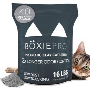 Boxie Probiotic Cat Litter, 40 Day Odor Control, Clumping Clay Kitty Litter, Odor Eliminating Probiotics, Dust-Free, No Fragrances No Fillers, 16 lb