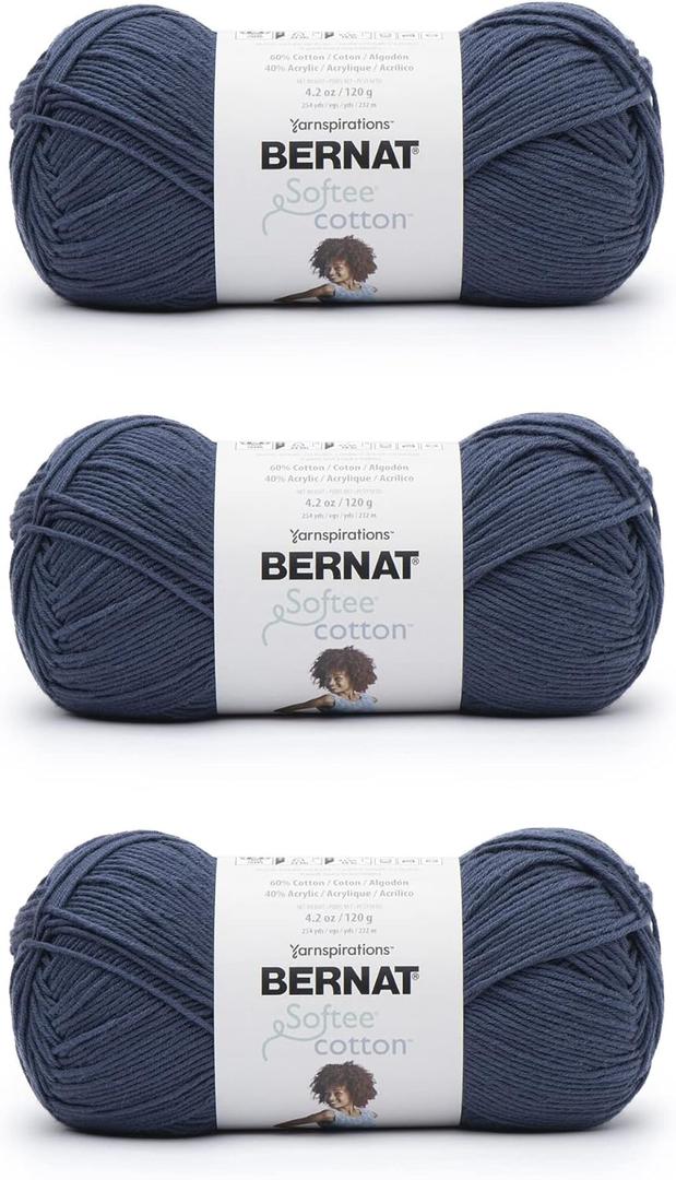 Bernat Softee Cotton Seaside Blue Yarn - 3 Pack of 120g/4.25oz - Nylon - 3 DK (Light) - 254 Yards - Knitting, Crocheting & Crafts