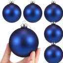 Syhood 3.15 Inch Glass Christmas Tree Ornaments 6 Pcs Christmas Ball Ornaments Hanging Christmas Baubles for Xmas Trees Holiday Decoration Wedding Party Gift(Dark Blue)