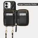 LAMEEKU for iPhone 17 Wallet Case with Strap, Card Holder Quilted Crossbody Leather Zipper Cover for Women 6.3'' Black