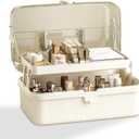 2-Tier Plastic Storage Organizer with Adjustable Dividers & Portable Handle  Stylish Multifunctional Case for Cosmetics, Crafts, Home Utility, Medicine, Sewing Essentials (Milk white)