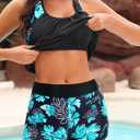 Women Two Piece Tankini Swimsuits - Tummy Control Bathing Suits Top with Shorts 2025 Blouson Swimwear (Black, L)
