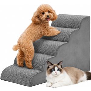 DUMOS Dog Stairs for Small Dogs and Cats, 5-Step Curved Pet Dog Steps, Gray