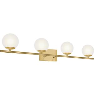 New Bathroom Vanity Light Fixtures Brushed Brass Milk White Globe Glass Shade 4 Lights Modern Wall Bar Sconce Over Mirror