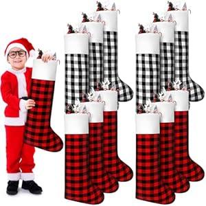 Ceenna 12 Pcs Giant Christmas Stocking Jumbo Christmas Stockings Bulk 34" Inch Tall Oversized Large Xmas Fillable Christmas Stocking Christmas Tree Hanging Ornaments for Decoration (Red, Black, White)
