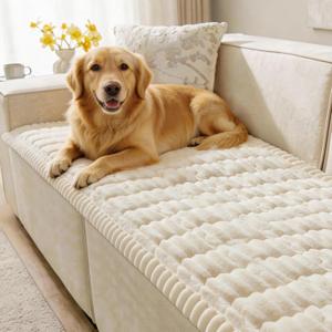 SureFit Couch Covers for Dogs,Washable Couch Protector for 3-Cushion Sofa,Non-Slip Paw Print Grip, Soft Skin-Friendly Furniture Cover for Pets,Thick and Cozy Slipcover for Sofa Cushions(28"x83" Ivory)