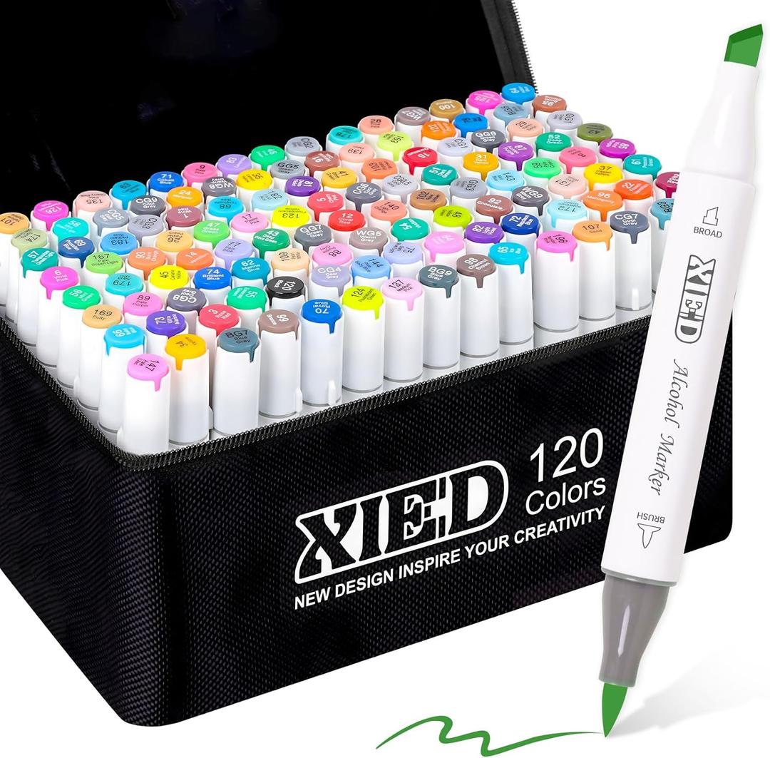 Alcohol Markers, 120 Colors Chisel & Brush Tip Coloring Markers Set, Double Tipped Markers Set for Artist Adults Coloring or Drawing