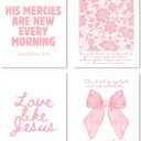 FGFK Girly Pink Christian Wall Art Prints Set of 4, Lamentations 3:23 Psalm 16:11 Psalm 27:1 Bible Verse Preppy Posters Pictures Wall Decor for Girls Room Dorm Apartment, 8x10 Unframed