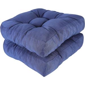 RACE LEAF 17" x 17" Patio Chair Cushions Navy - Outdoor/Indoor Tufted Memory Foam Chair Pads Set of 2, Water-Resistant Olefin Chair Seat Cushion Non-Slip Backing