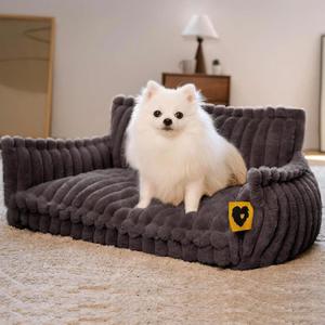 FUNNY FUZZY Dog Bed for Small Dogs - Orthopedic Dog Sofa with Removable Washable Cover and Anti-Slip Bottom, Supportive Foam Pet Couch Bed, Dark Grey, L