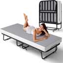 Folding Bed with Memory Foam Mattress, Portable Rollaway Guest Beds on Wheels, 75"x31" Twin Size Space-Saving Cot-Size Bed for Adults with Easy Assembly Metal Frame (Grey) (31inch)