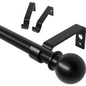 Curtain Rods for Windows 28 to 48 inch, 5/8 inch Black Curtain Rod Set with Brackets, Splicing Adjustable Metal Drapery Rod for Bedroom, Kitchen, Living Room, Matte Black