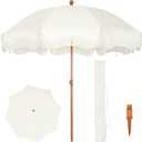 PHI VILLA 7ft Beach Umbrella with Fringe & Sand Anchor, Outdoor Patio Heavy Duty Windproof Portable Tassel Umbrellas for Sand with Push Button Tilt & Carrying Bag, UPF 50+, White(No Base)