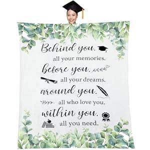 Graduation Gifts for Women Behind You All Your Memories Throw Blankets for College Student Friends 50x60 Inch Graduation Soft Warm Lightweight Party Decorative Blanket for Couch, Bed, Sofa