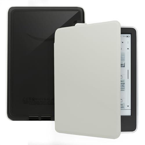HOICHOE Case for All-New 7" Kindle Paperwhite 12th Gen 2024&Kindle Colorsoft Signature Edition,PU Leather Cover and Transparent Hard Back Shell,with Auto Sleep/Wake,Creamy White