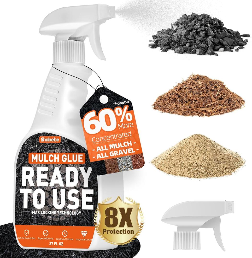 Mulch Glue with Sprayer -Ready to Use Binder for Landscaping, Fast-Dry No Dilution Landscape Glue Spray for Rocks, Binder, Mulch Lock and Pea Gravel Stabilizer 27OZ