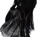 Perbai Women's Sexy Sheer Lace Skirt High Waisted Floral Embroidered Ruffled A Line Long Maxi Beach Skirts (Black, S)