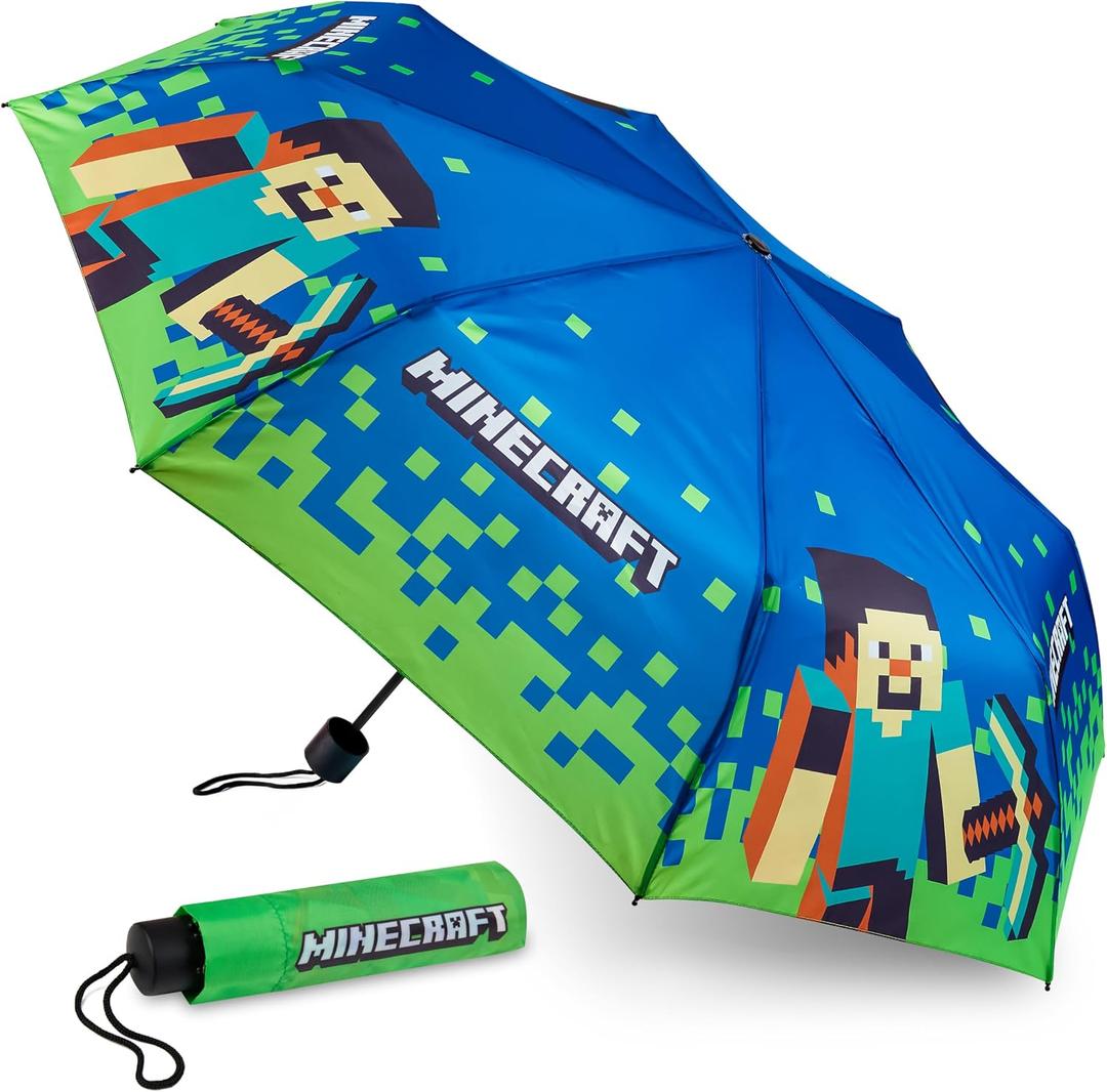 Minecraft Folding Umbrellas for Boys Girls Durable Compact Umbrella Windproof Travel Umbrella for Teens and Gamers