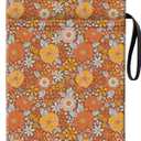 Book Sleeve for Book Lovers Gifts, Cute Book Pouch Book Protector with Zipper and Front Pocket BookCover Case for Women Men Reader Book Accessories Orange Boho Flowers