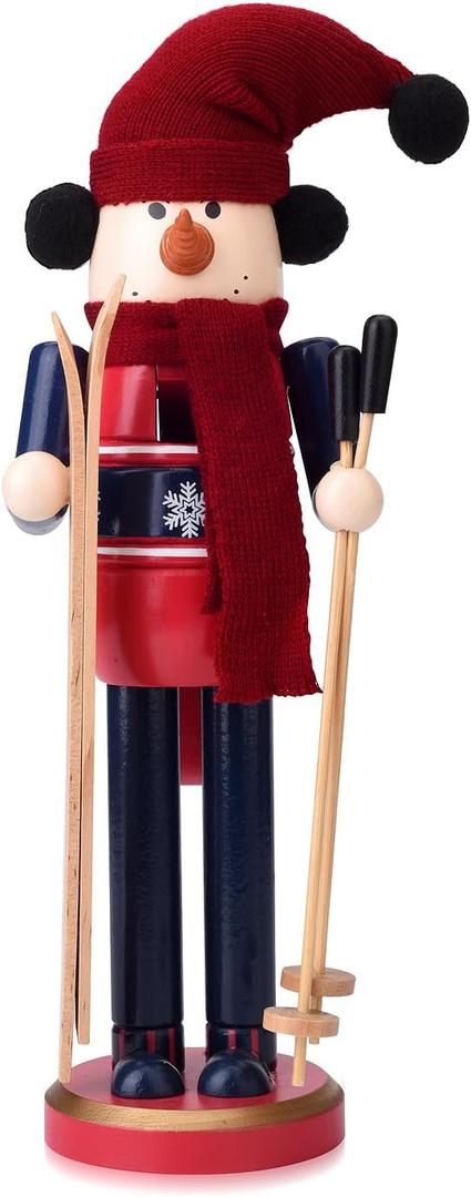 Christmas Nutcracker Figures 12 Inch Wooden Snowman Nutcracker with Skis, Nutcracker Xmas Decor Tabletop Shelves Decorations