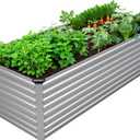 DIIYIV Galvanized Raised Garden Bed Kit Outdoor Patio,8x2x2ft Large Rectangular Metal Planter Boxes,Deep Root Box Planter for Gardening,Vegetables,Flowers,Herbs-Silver