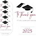 Pack Of 2 Vodbok 40 Pcs Thank You Graduation Stickers, Red, Round & Rectangular, Class of 2025 Graduates Party Favor & Accessories