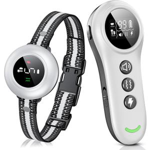 2-in-1 Dog Shock Collar & Dog Bark Collar - Smart Anti Barking Dog Training Collar with 5 Adjustable Sensitivity & 3300FT Remote for All Breeds IP67 Waterproof Rechargeable E-Collar (White)