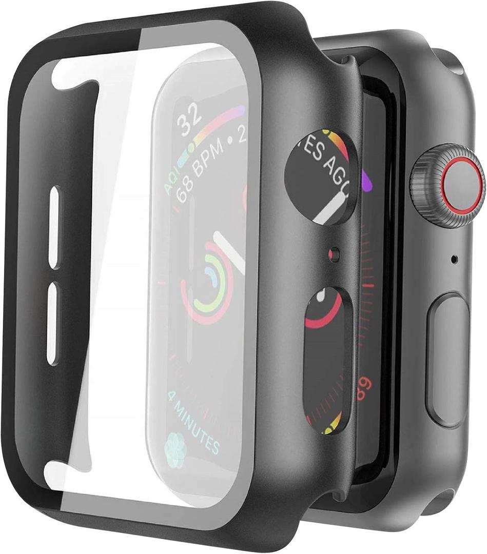 Misxi 2 Pack Hard PC Case with Tempered Glass Screen Protector Compatible with Apple Watch SE 3 (2025) SE 2 SE Series 6 Series 5 Series 4 40mm, Black