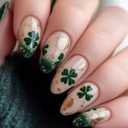 St. Patrick's Day Press on Nails - Short Almond Fake Nails Press ons with Shamrock Designs, Glossy Acrylic Nails Full Cover Glue on Nails for Women Manicure 24Pcs