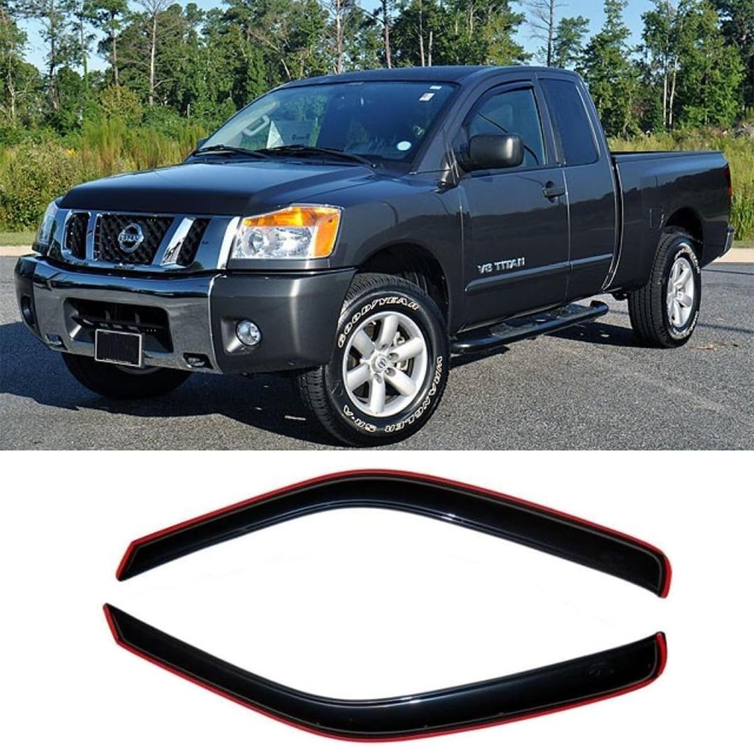 192823 In-Channel Tape On Side Wind Deflector,Dark Smoke Sun Rain Guards,Nice Window Visors fit for 2004-2015 Nissan Titan King Cb/Extended Cb