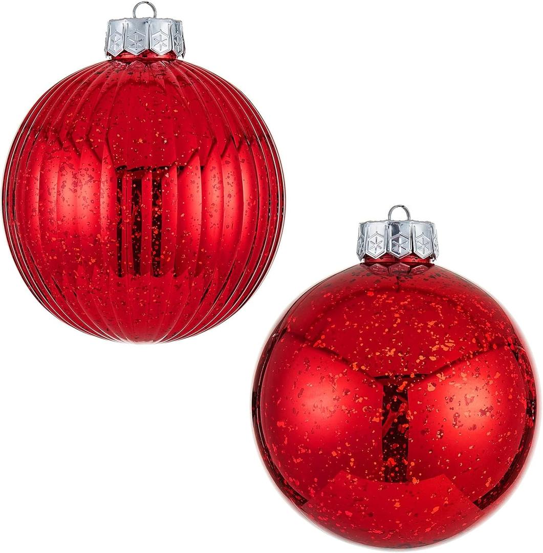 Large Christmas Ball Ornaments, Oversized Shatterproof Plastic Decorative Hanging Mercury Ornaments Ball for Xmas Holiday Party Decorations (Red, 6.0")