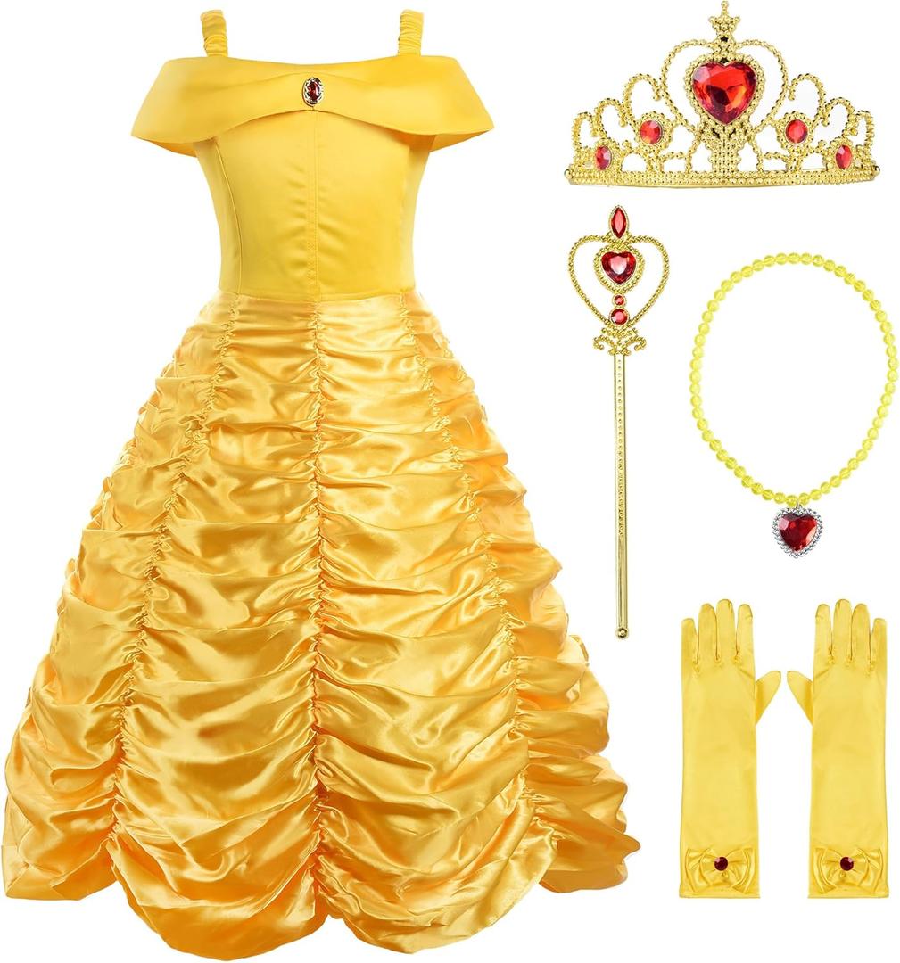ReliBeauty Little Girls Princess Costume Dress up with Accessories, Yellow (6)