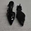 Coutgo Womens Slingback Kitten Heels Low Heel Closed Pointed Toe Pumps Buckle Strap Heeled Sandals Shoes (8.5, Black)