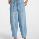 LifeShe Women's Wide Leg Baggy Jeans Elastic Waist Barrel Jeans Trendy Loose Drawstring Ankle Denim Pants (Blue, L)