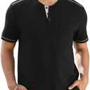 INCERUN Mens Plain Henley Shirts Short Sleeve Casual Button T Shirts Basic Tee Shirts Summer T-Shirts, (3XL), Black