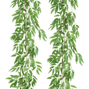 Artificial Willow Leaves Garland Fake Hanging Vines Plant Artificial Silk Ivy Greenery 9Ft Faux Evergreen Wreaths for Wedding Indoor Outdoor Garden Party Table Decor (Light Green)