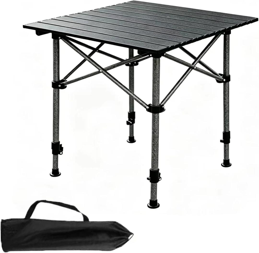 Adjustable Height Folding Camping Table, Portable Outdoor Picnic Desk, Black, 20.87 x 21.26 x 20.87 inches