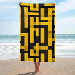 Yellow Black Plaid Checkered Large Beach Towel Pool Towel Lightweight Travel Towels Soft Bath Towel for Adults Men Women 130x80cm
