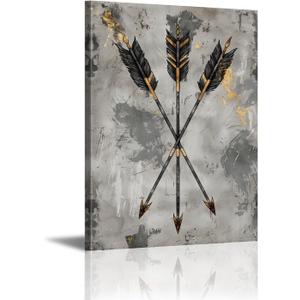 PLIDAAYO Indian Arrow Wall Art Native American Western Canvas Print Picture Vintage Indian Tribal Poster Painting Black Gray and Golden Artwork for Living Room Bedroom Home Decor(Nat-03,12"x18")