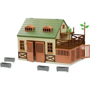Terra by Battat  15 Pcs Animal Hospital Pretend & Play Set - Openable Rooftop for Farm or Safari Animal Figurines - Wooden Vet Clinic Toy for Kids and Toddler Ages 3+