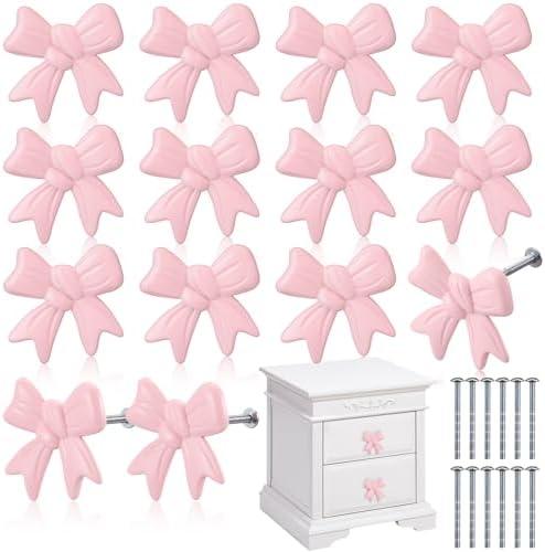 MorningRo Pink Bow Drawer Knobs Matel Bow Knobs for Dresser Coquette Room Decor Vintage Dresser Handles Cabinet Drawer Pulls for Home Bedroom Kitchen Hardware Cupboard(11 Pcs,Pink,Fashion Style)