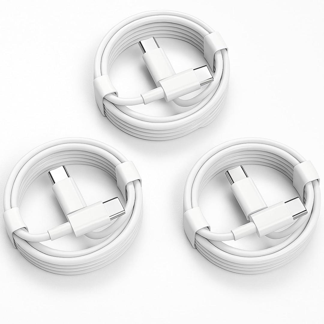 C&M 60W USB C to USB C Cable [3Pack] Charging Cable,3ft 3 inches Long USB-C to USB C Power Cord Design for iPhone 16/15 Pro Plus Pro Max, MacBook Pro Air/IPad/iPad Pro 12.9/11,AirPods 4(White)