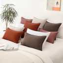 Corduroy Throw Pillow Covers 20x20 Set of 2 Boho Decorative Pillow Covers for Couch, Sofa, Bed Soft Square Cushion Covers for Living Room Decor (No Insert) Latte Brown