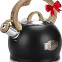 Tea Kettle Stovetop, Black Tea Kettles-2.1 Quart Loud Whistle Stovetop Teapot,Food Grade Stainless Steel with Wood Pattern Handle, Unique Button Control Kettle Outlet for Tea, Coffee