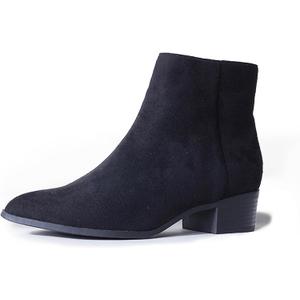 J. Adams Women's Viper Ankle Boots - Short Chunky Low-Heel Pointed-Toe Block Booties, Comfortable and Stylish for Everyday Wear (5.5, Black Vegan Suede)