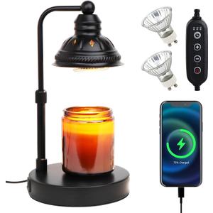 Candle Warmer Lamp,Candle Lamp,Candle Warming Lamp with Timer Dimmer - Candle Melter Light Warmer with USB Port,Electric Candle Heating Lamp,Gift for Women Bedroom Home Decor (Black)