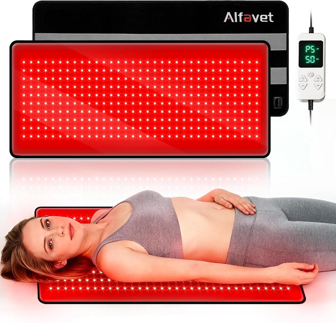 Alfavet Upgraded Red Light Therapy Mat for Body, 330 LEDs Medical-Grade TPU Red Light Therapy Pad, 660nm&850nm Infrared Light Therapy for Shoulder Back Pain Relief, 29.3" x 13"