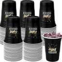 Ziliny 50 Pack Graduation Cups Bulk 16 oz Congrats Grad Cups 2026 Disposable Plastic Hot Cold Beer Beverage Drinks for School Graduation Party Decorations (Black)