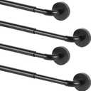 TYRON 4 Pack Magnetic Curtain Rod for Metal Doors Adjustable 18-30 Inch, 3/8 in. Diameter, French Door Magnetic Curtain Rods, Magnetic Cafe Curtain Rod(Black)