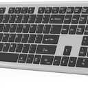 TECKNET Bluetooth Keyboard Rechargeable, 4-Device Free Switching (2.4G+BT), Ultra-Slim Full Size Wireless Keyboard, Quiet Typing, for PC/Laptop/Smart TV/Phone, Adjustable Stand, 12 Multimedia Keys (Silver&Grey)